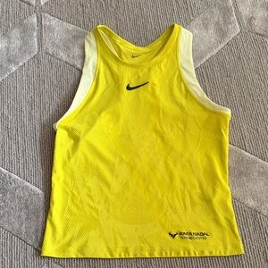 Nike Bright Yellow women’s athletic dri-fit Tank Top with Rafa Nadal Logo